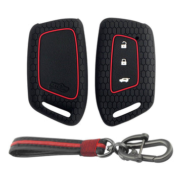Keycare silicone key cover and keychain fit for : Mg Hector New smart key (KC-64, Full leather keychain) - Keyzone