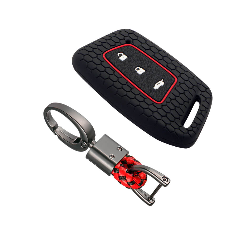 Keycare silicone key cover and keychain fit for : Mg Hector New smart key (KC-64, Alloy keychain black) - Keyzone