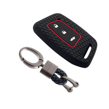Keycare silicone key cover and keychain fit for : Mg Hector New smart key (KC-64, Alloy keychain black)