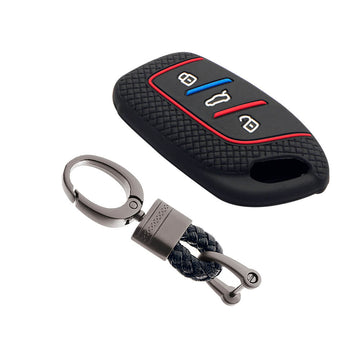 Keycare Silicone Key Cover and keychain Fit for MG : MG ZS EV, Astor 3 Button Smart Key (KC65, Alloy Keychain) - Keyzone