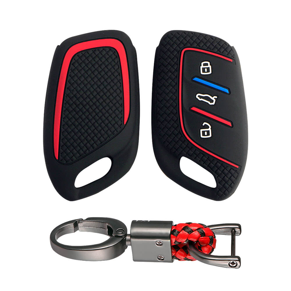 Keycare Silicone Key Cover and keychain Fit for MG : MG ZS EV, Astor 3 Button Smart Key (KC65, Alloy Keychain) - Keyzone