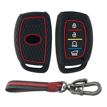 Keycare silicone key cover and keychain fit for : Alcazar, Creta 2021 4b smart key (KC-67, Full leather keychain)