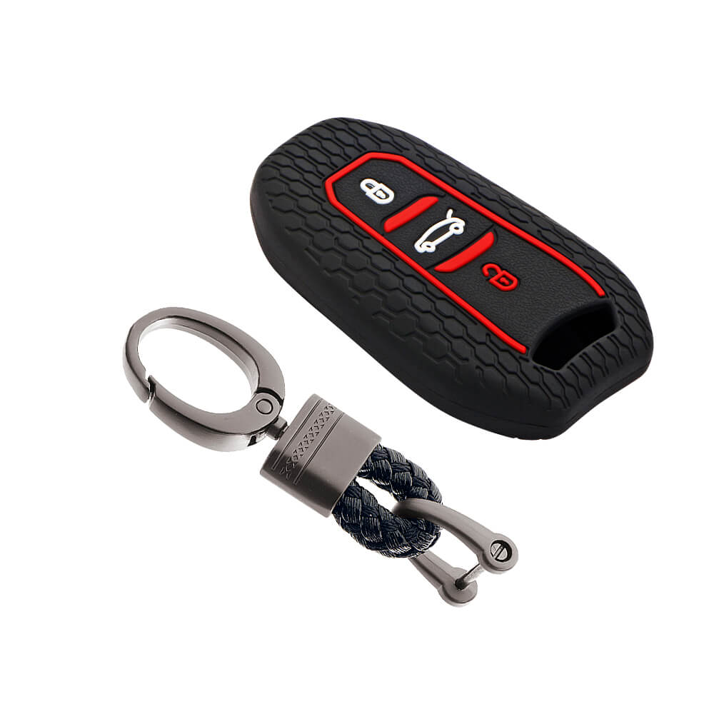 Keycare silicone key cover and keyring fit for : Citroen C5 Aircross 3 button smart key (KC-66, Alloy Keychain) - Keyzone