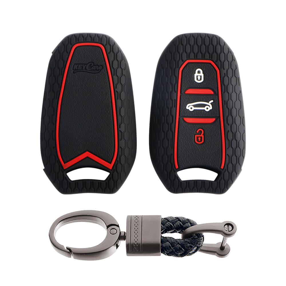 Keycare silicone key cover and keyring fit for : Citroen C5 Aircross 3 button smart key (KC-66, Alloy Keychain)