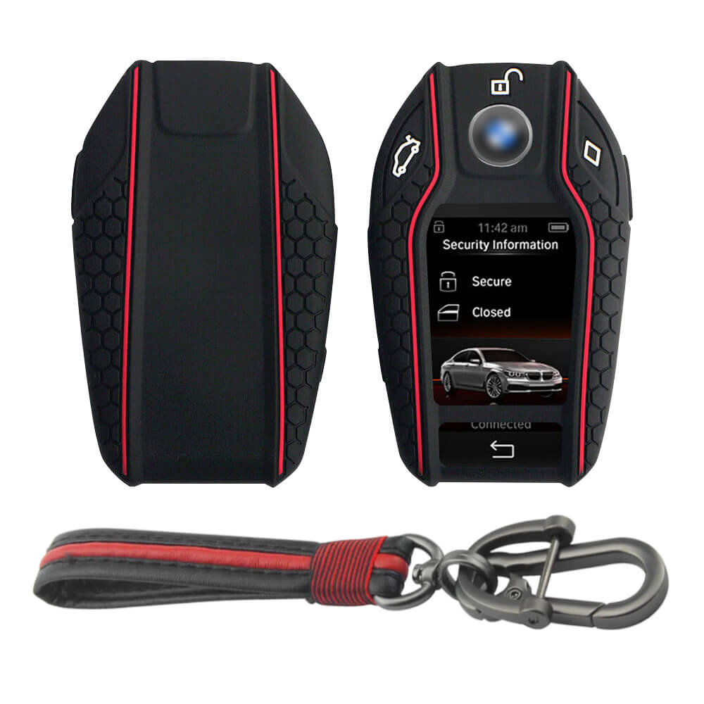 Keycare silicone key cover and keyring fit for : BMW LCD Display smart key (KC-68, Full Leather Keychain) - Keyzone