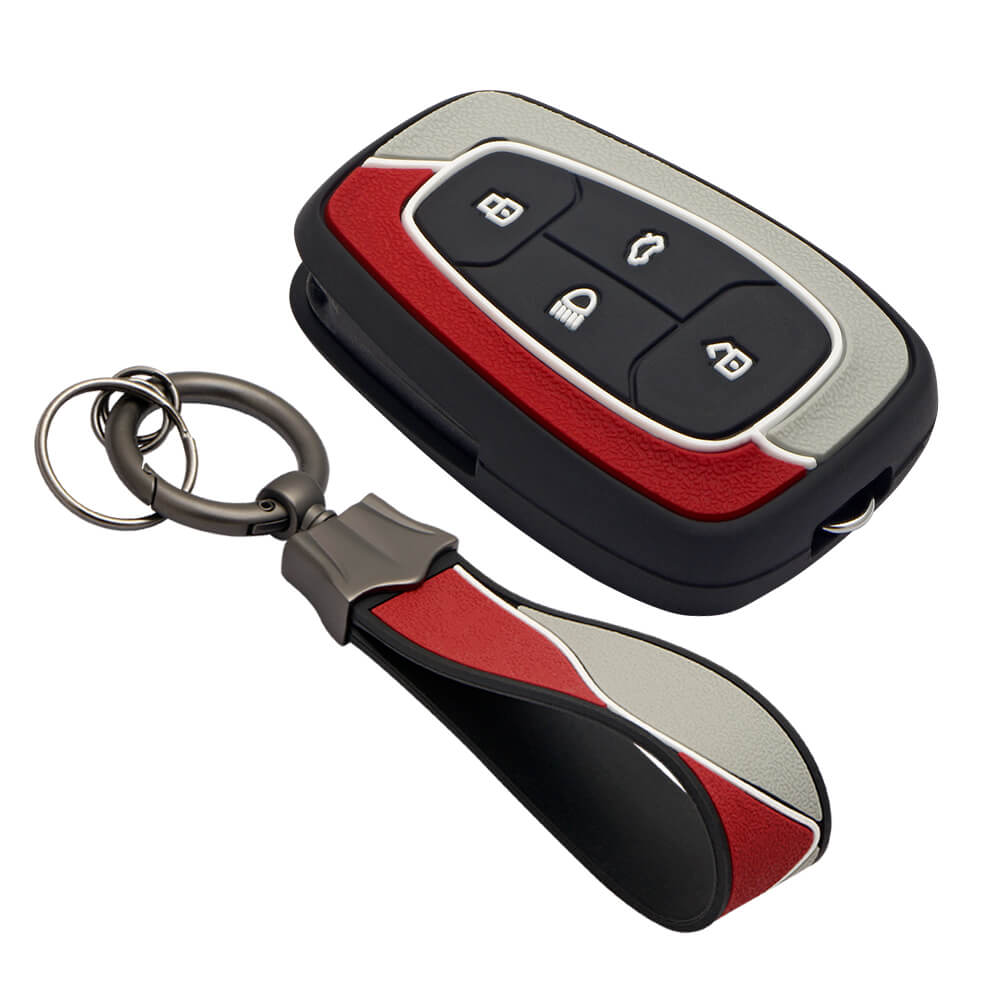 Keycare Duo style key cover and keychain fit for : Tata Nexon, Altroz, Harrier, Tigor Bs6, Safari Gold, Punch, Tigor Ev, Safari 2021 4 button smart key (KC-D 03) (KC-D 03, Duo Keychain) - Keyzone