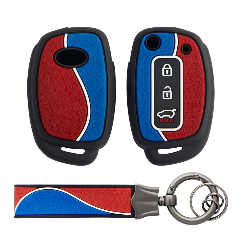 Keycare Duo style key cover and keychain fit for : Creta, I20 2020, I20 Elite, I20 Active, Grand I10, Aura, Xcent 19 Onwards, Venue flip key (KC-D 05, Duo keychain) - Keyzone