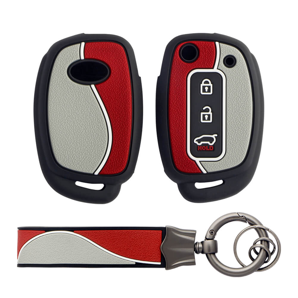 Keycare Duo style key cover and keychain fit for : Creta, I20 2020, I20 Elite, I20 Active, Grand I10, Aura, Xcent 19 Onwards, Venue flip key (KC-D 05, Duo keychain) - Keyzone