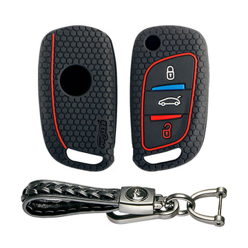 Keycare silicone key cover and keyring fit for : Kd B11 Universal remote flip key (KC-01, Leather Woven Keychain) - Keyzone