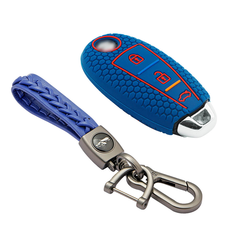 Keycare silicone key cover and keyring fit for : Urban Cruiser smart key (KC-04, Leather Woven Keychain) - Keyzone