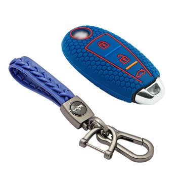 Keycare silicone key cover and keychain fit for : Ciaz, Baleno, S-cross, Vitara Brezza, Ignis, Swift, Ertiga 3b smart key (KC-04, Leather Woven keychain)