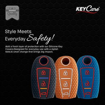 Keycare silicone key cover and keyring fit for : Urban Cruiser smart key (KC-04, Leather Woven Keychain)