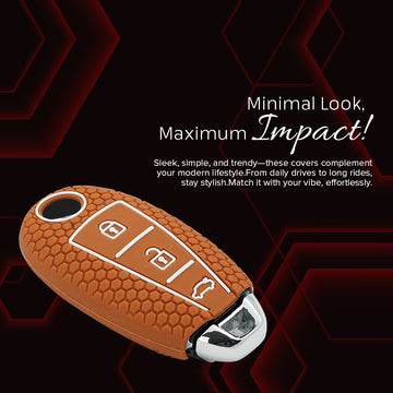 Keycare silicone key cover and keychain fit for : Ciaz, Baleno, S-cross, Vitara Brezza, Ignis, Swift, Ertiga 3b smart key (KC-04, Full leather keychain)