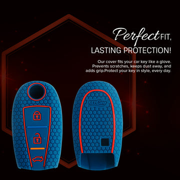 Keycare silicone key cover and keychain fit for : Ciaz, Baleno, S-cross, Vitara Brezza, Ignis, Swift, Ertiga 3b smart key (KC-04, Alloy black keychain)