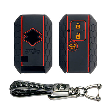 Keycare silicone key cover and keyring fit for : Dzire, Ertiga 3b smart key (KC-06, Leather Woven Keychain) - Keyzone