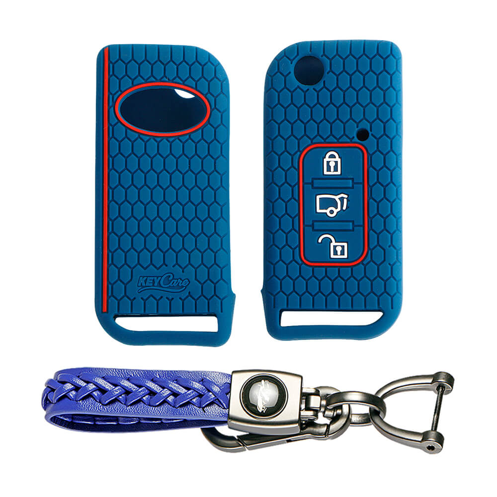 Keycare silicone key cover and keyring fit for : XUV500 flip key (KC-11, Leather Woven Keychain) - Keyzone