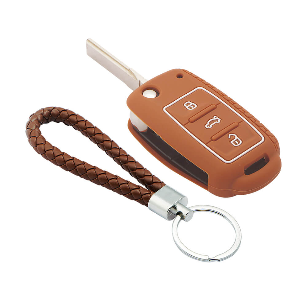 Keycare silicone key cover and keyring fit for : Octavia (Old), Fabia, Laura, Rapid, Superb, Yeti 3 button flip key (KC-13, KCMini Keyring) - Keyzone