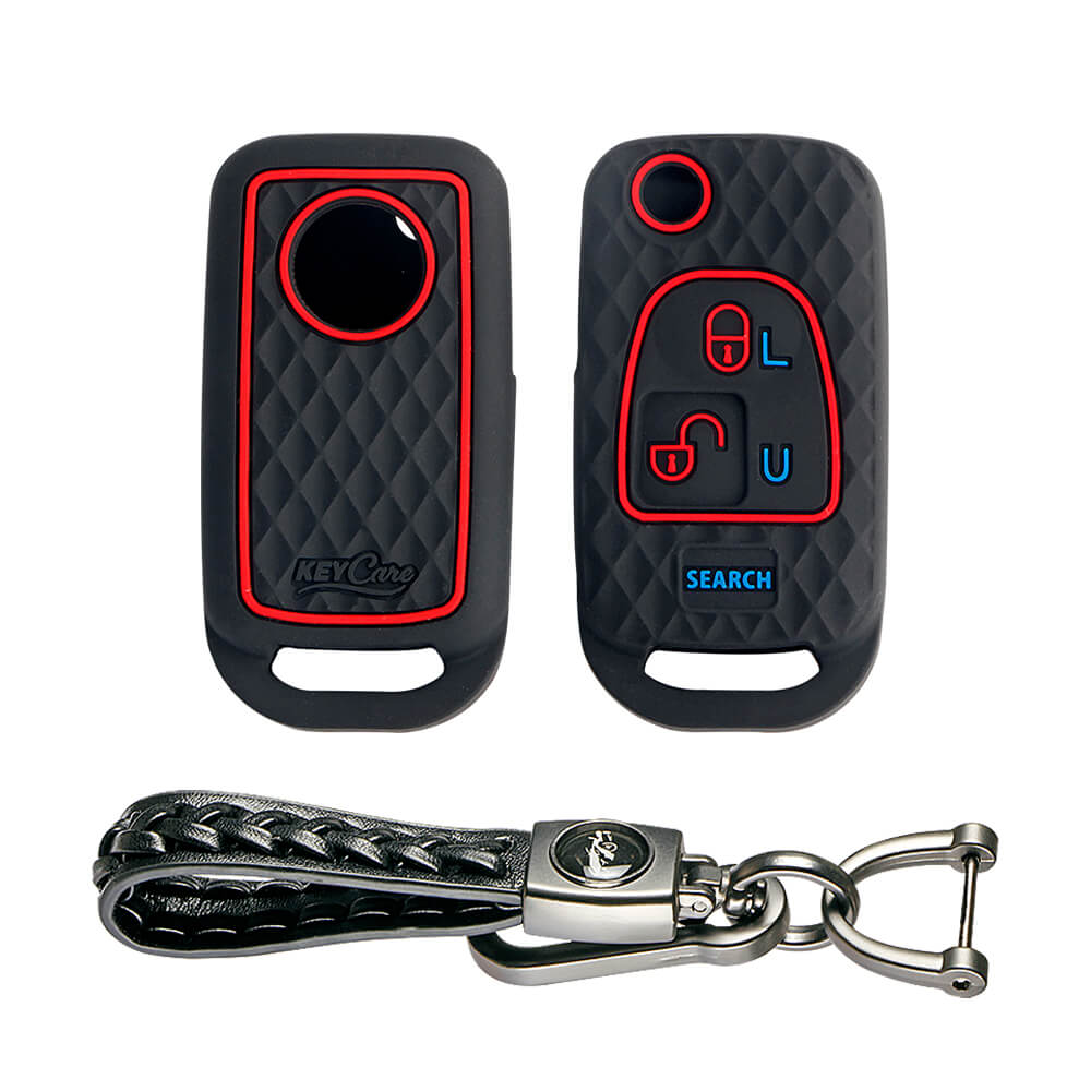 Keycare silicone key cover and keychain fit for : Bolero flip key (KC-14, Leather Woven Keychain) - Keyzone