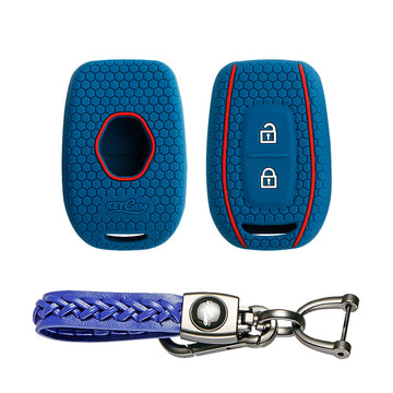 Keycare silicone key cover and keyring fit for : Kwid, Duster, Triber, Kiger remote key (KC-17, Leather Woven Keychain)