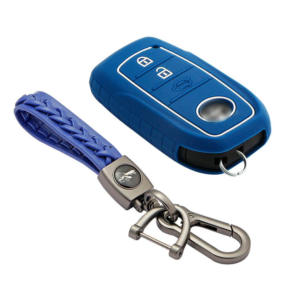 Keycare silicone key cover and keyring fit for : Toyota Innova Crysta, Innova HyCross, Hilux, Fortuner, Fortuner Facelift 2021, Fortuner Legender 2021 smart key (KC-18, Leather Woven Keyring) - Keyzone