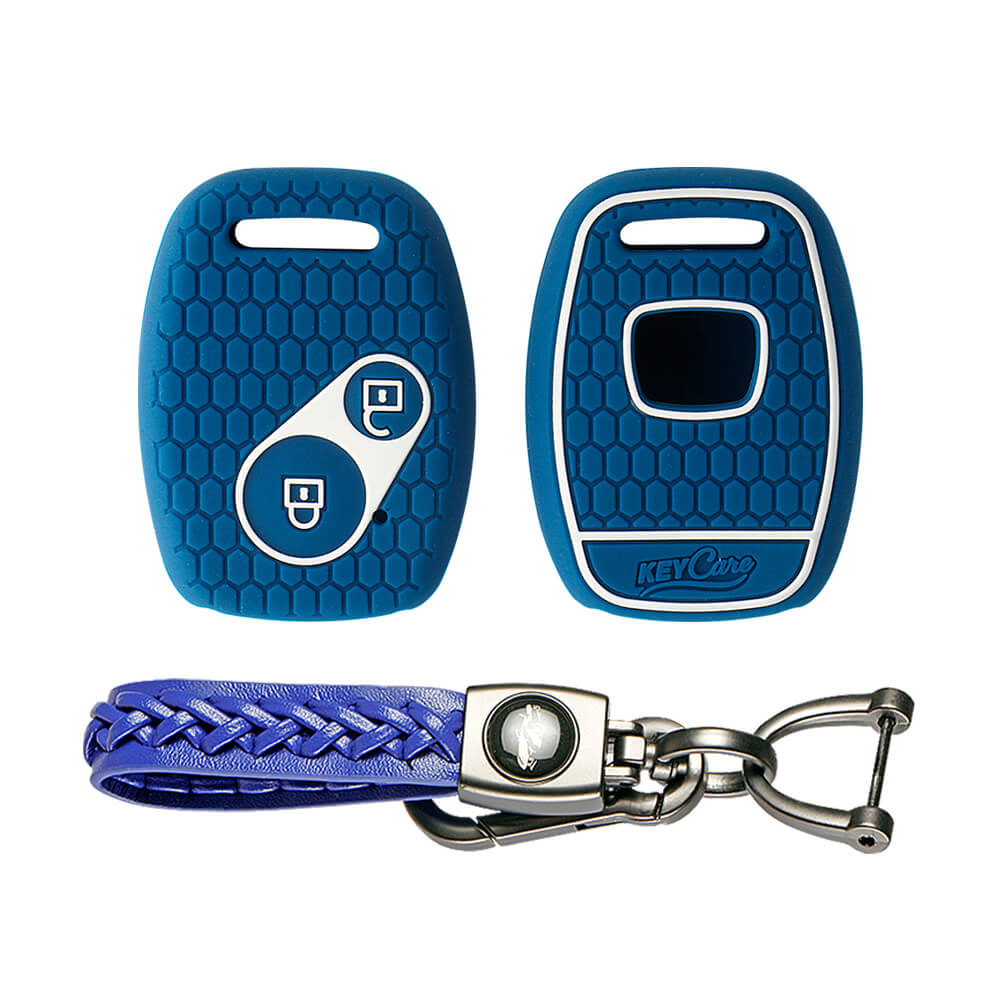 Keycare silicone key cover and keyring fit for : Honda 2 button remote key (KC-21, Leather Woven Keychain) - Keyzone