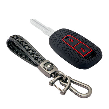 Keycare silicone key cover and keyring fit for: Indica Vista, Indigo Manza 2 button remote key (KC-22, Leather Woven Keychain) - Keyzone