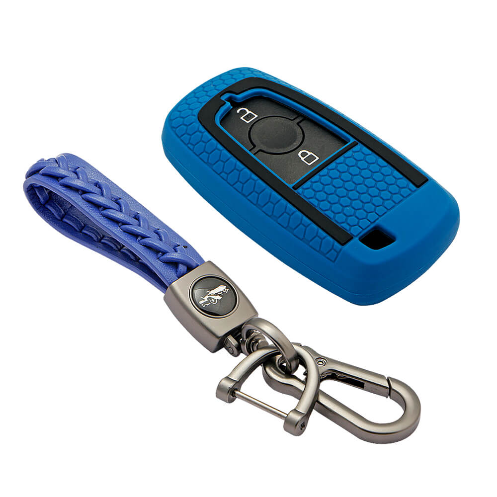 Keycare silicone key cover and keyring fit for : Ford Ecosport, Endeavour, Figo, Freestyle, Figo Aspire 2 button smart (KC-26, Leather Woven Keychain) - Keyzone