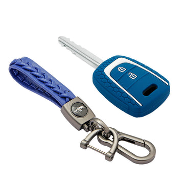 Keycare silicone key cover and keyring fit for : Santro, Eon, I10 Grand remote key (KC-27, Leather Woven Keychain) - Keyzone