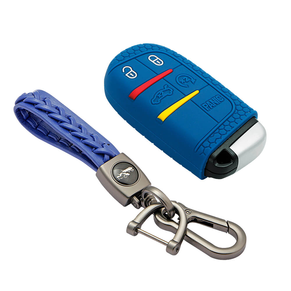 Keycare silicone key cover and keyring fit for : Compass, Trailhawk smart key (KC-28, Leather Woven Keychain) - Keyzone