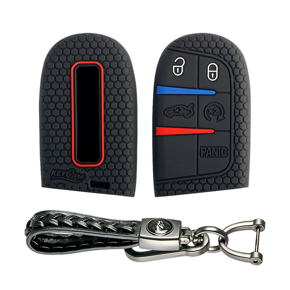 Keycare silicone key cover and keyring fit for : Compass, Trailhawk smart key (KC-28, Leather Woven Keychain) - Keyzone