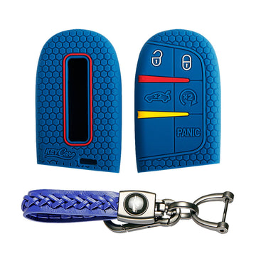 Keycare silicone key cover and keyring fit for : Compass, Trailhawk smart key (KC-28, Leather Woven Keychain)