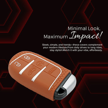 Keycare silicone key cover and keyring fit for : Compass, Trailhawk smart key (KC-28, Full Leather Keychain)