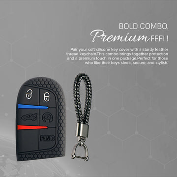 Keycare silicone key cover and keyring fit for : Compass, Trailhawk smart key (KC-28, Leather Thread Keychain)