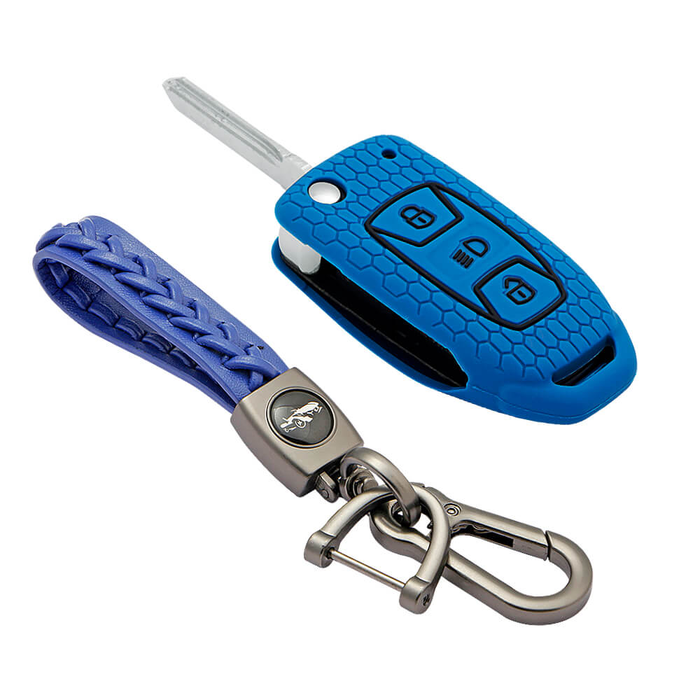 Keycare silicone key cover and keyring fit for : Tata Zest, Bolt, Tigor, Tiago, Zica, Safari Storme, Hexa, Nexon, Harrier flip key (KC-29, Leather Woven Keychain) - Keyzone