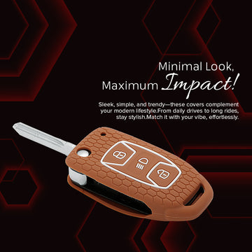 Keycare silicone key cover and keychain fit for: Tata Curvv, Nexon, Harrier, Safari, Altroz, Punch, Tigor, Tiago, Zest, Bolt, Hexa flip key (KC-29, Full leather keychain)