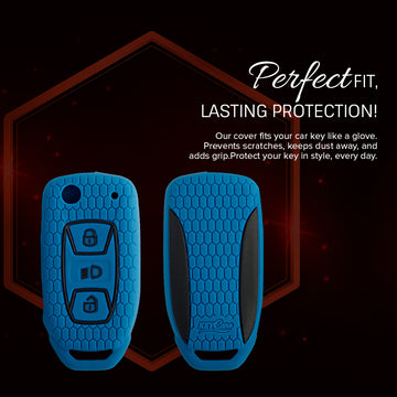 Keycare silicone key cover and keyring fit for: Tata Curvv, Nexon, Harrier, Safari, Altroz, Punch, Tigor, Tiago, Zest, Bolt, Hexa flip key (KC-29, Leather Woven Keychain)