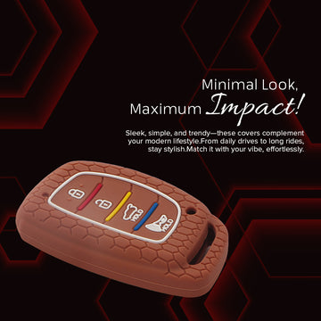 Keycare silicone key cover and keychain fit for : Venue, Elantra, Tucson, I20 N Line 2021, Creta 2020, i20 2020 Hyundai 4 button smart key (KC-30, Full leather keychain)