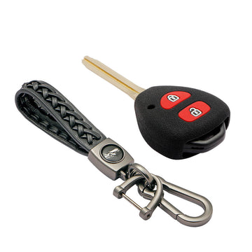 Keycare silicone key cover and keyring fit for : Toyota 2 button remote key (KC-32, Leather Woven Keychain) - Keyzone