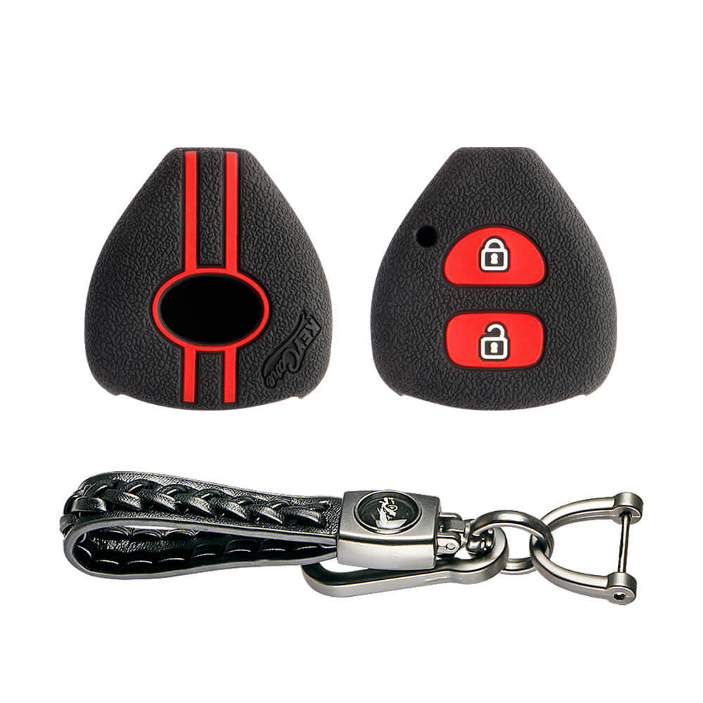 Keycare silicone key cover and keyring fit for : Toyota 2 button remote key (KC-32, Leather Woven Keychain)