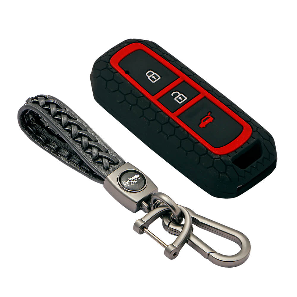 Keycare silicone key cover and keyring fit for : MG Hector 3 button smart key (KC-36, Leather Woven Keychain) - Keyzone