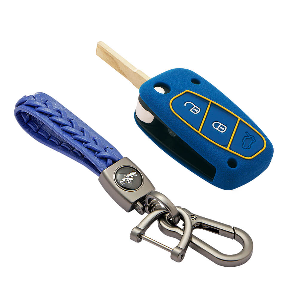 Keycare silicone key cover and keyring fit for : Linea, Punto, Avventura flip key (KC-38, Leather Woven Keychain) - Keyzone