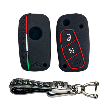 Keycare silicone key cover and keyring fit for : Linea, Punto, Avventura flip key (KC-38, Leather Woven Keychain)