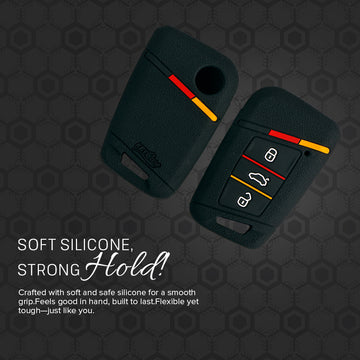Keycare silicone key cover and keyring fit for : Superb, Kodiaq, Octavia 2014 Onwards smart key (KC-40, Zinc Alloy)