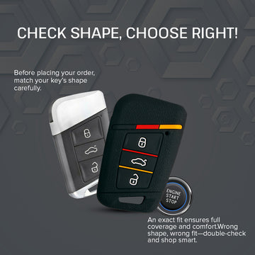 Keycare silicone key cover and keyring fit for : Superb, Kodiaq, Octavia 2014 Onwards smart key (KC-40, Leather Thread Keychain)