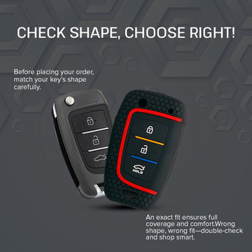 Keycare silicone key cover and keyring fit for : i20, Kona, Verna 2018 Onwards 3 button flip key (KC-43, Leather Woven Keychain)
