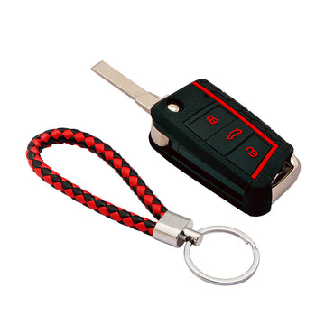 Keycare silicone key cover and keyring fit for : Virtus, Tiguan, T-ROC, Taigun, New Jetta 3 button flip key (KC-44, KCMini Keyring)