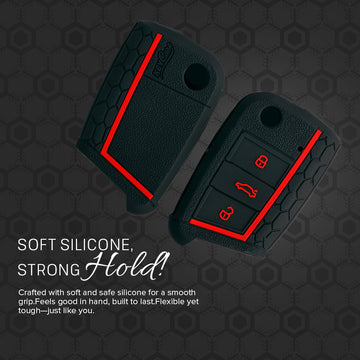 Keycare silicone key cover and keyring fit for : Karoq, Octavia, Superb, Kodiaq, Slavia flip key (KC-44, Alloy Keychain)