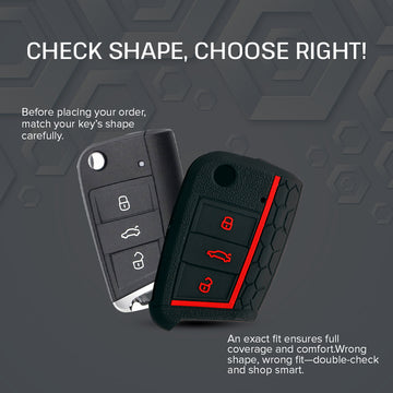 Keycare silicone key cover and keyring fit for : Virtus, Tiguan, T-ROC, Taigun, New Jetta 3 button flip key (KC-44, Leather Woven Keychain)
