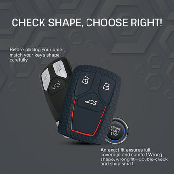 Keycare silicone key cover and keyring fit for : Audi 3 button smart key (KC-47, Leather Woven Keychain)