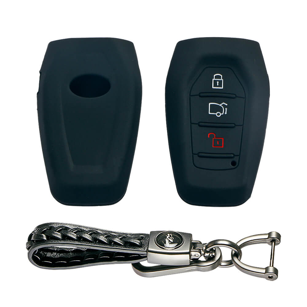 Keycare silicone key cover and keyring fit for : XUV500 smart key (KC-48, Leather Woven Keychain) - Keyzone